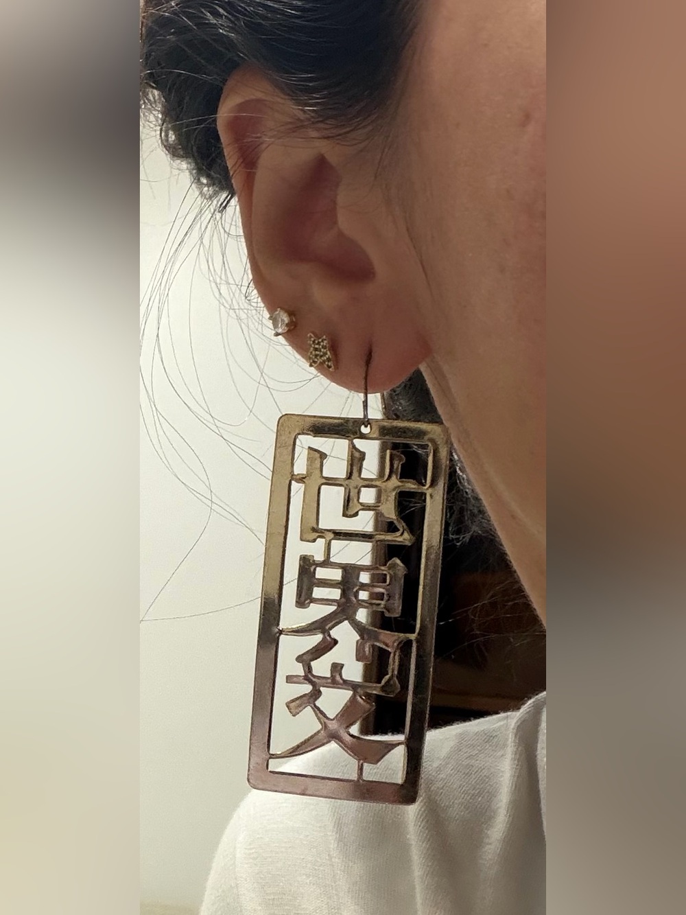 Gold-Tone Statement Drop Earrings - Asian Character Design